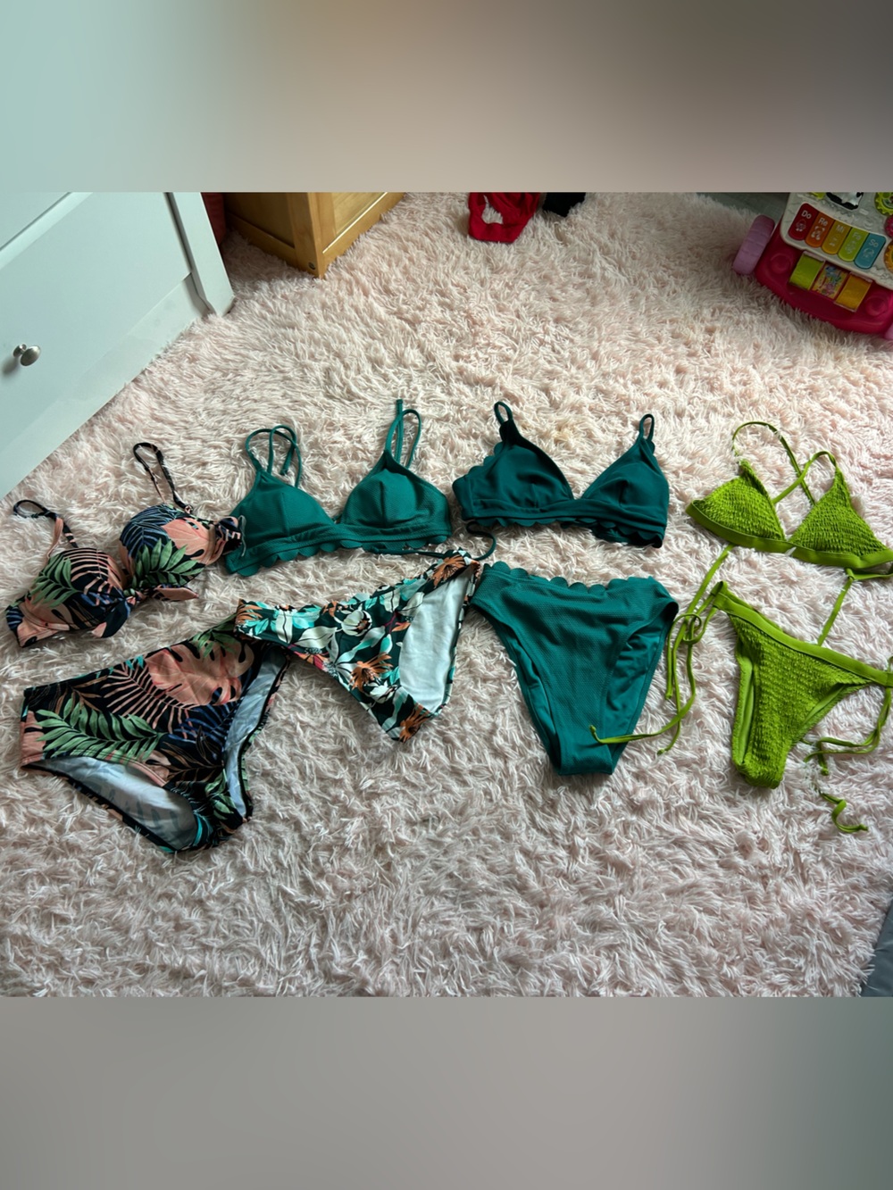 CUPSHE Mixed Green Bikini Set - Teal & Lime Floral Swim Tops and Bottoms